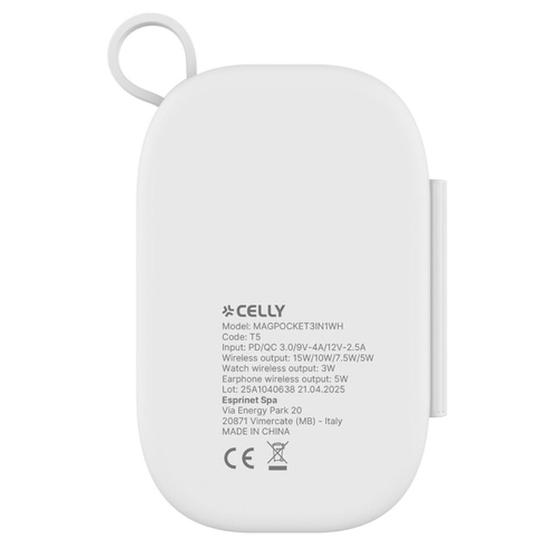 Celly MAGPOCKET3IN1WH cargador de dispositivo móvil Auriculares, Smartphone, Reloj inteligente Blanco USB Cargador inalámbrico Carga rápida Interior - Imagen 2