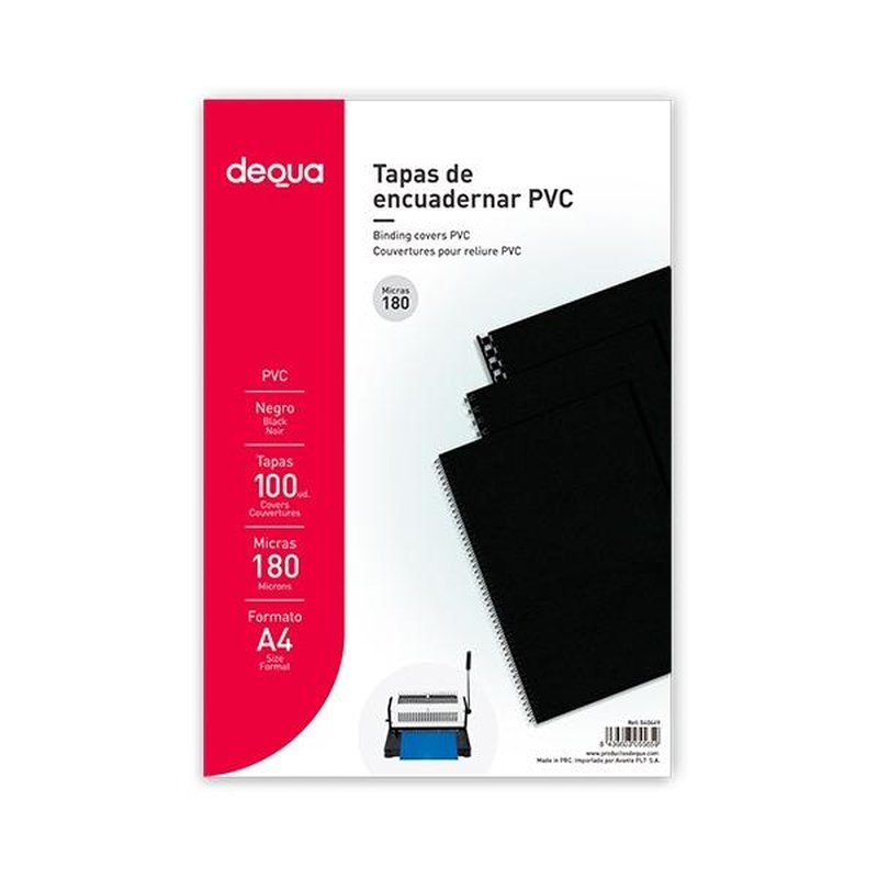 DEQUA C.100 TAPAS ENCUADERNACION PVC 180 MICRAS A4 NEGRO OPACO