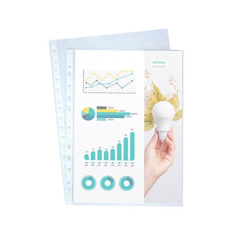 DEQUA C.100 fundas multitaladro PP cristal 16 taladros 80 micras Folio