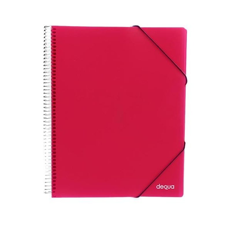 DEQUA Carpeta 20 fundas espiral con gomas y sobre A4 translucido fucsia