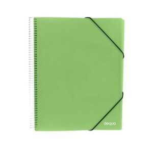 DEQUA Carpeta 20 fundas espiral con gomas y sobre A4 translucido verde