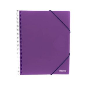 DEQUA Carpeta 30 fundas espiral con gomas y sobre A4 translucido violeta