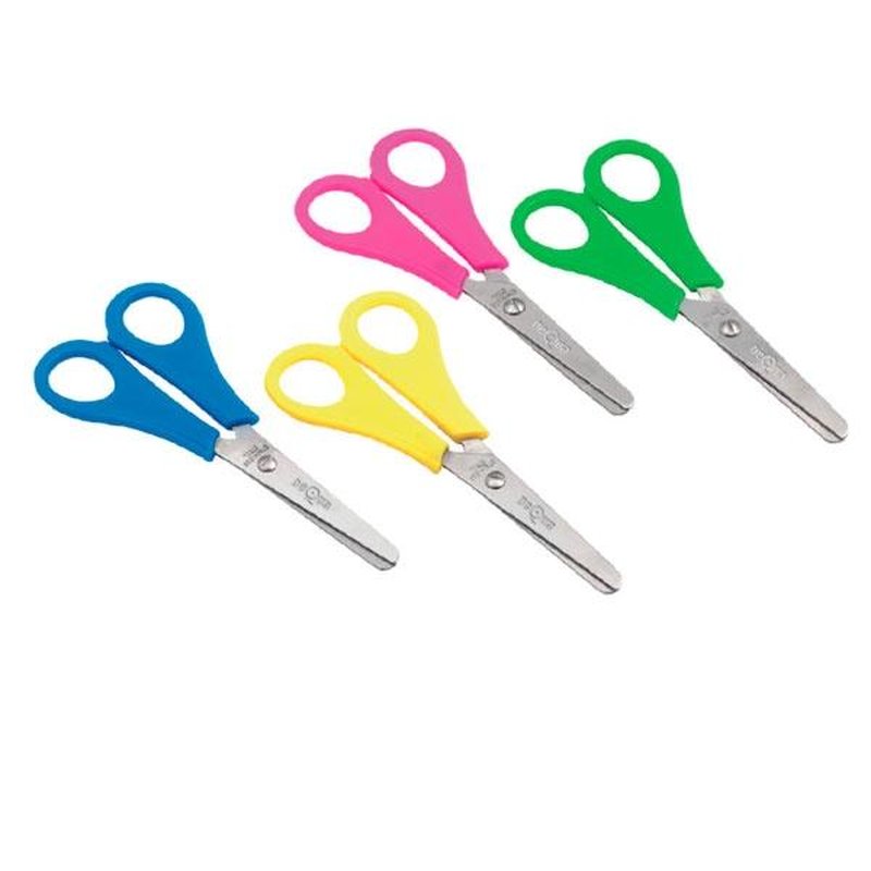 DEQUA TIJERAS ESCOLARES PUNTA REDONDA 13CM COLORES SURTIDOS VERDE NARANJA AZUL Y AMARILLO