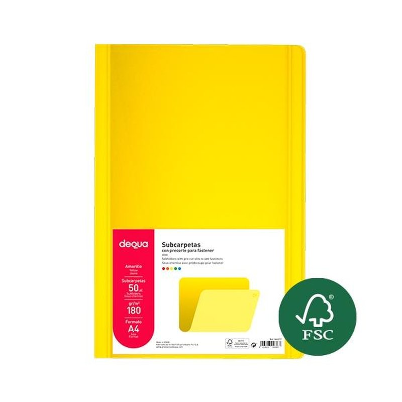 Dequa Subcarpeta - A4 - 180 g - Color amarillo - Pack 50 ud