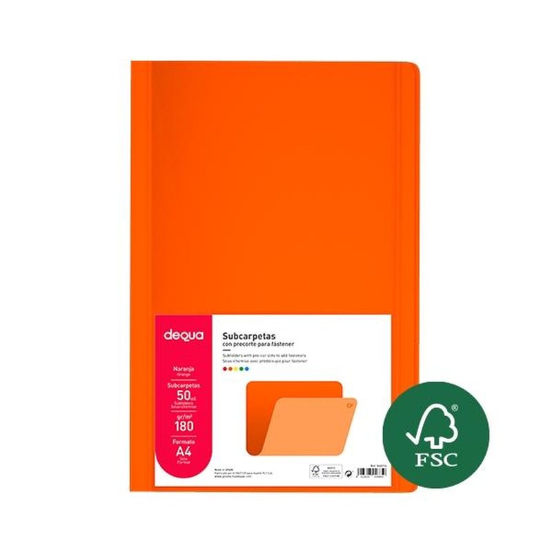 Dequa Subcarpeta - A4 - 180 g - Color naranja - Pack 50 ud