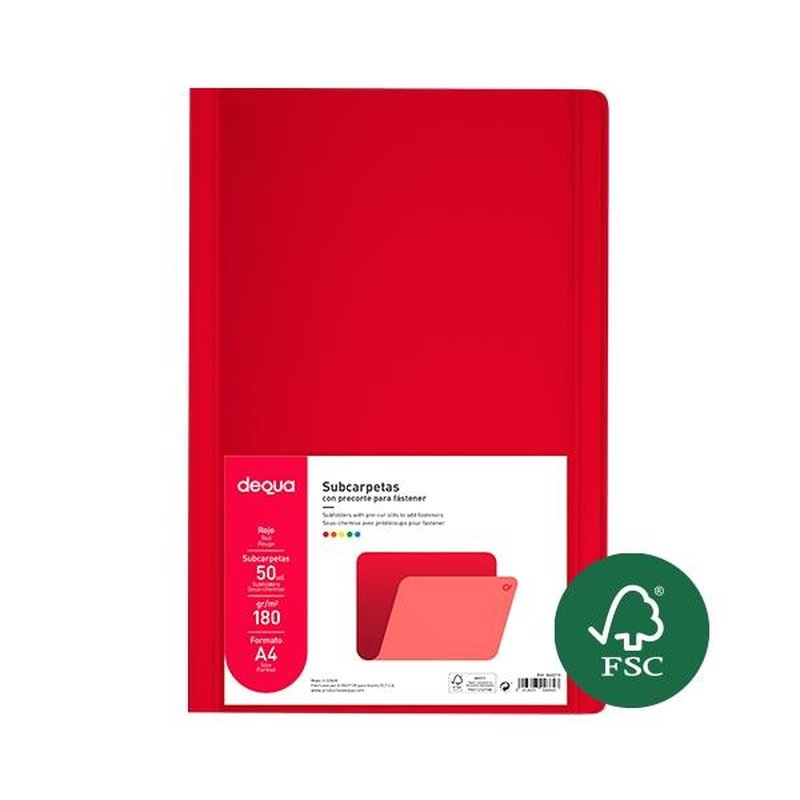 Dequa Subcarpeta - A4 - 180 g - Color rojo - Pack 50 ud