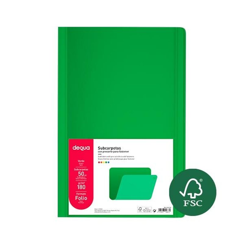 Dequa Subcarpeta - Folio - 180 g - Color verde - Pack 50 ud
