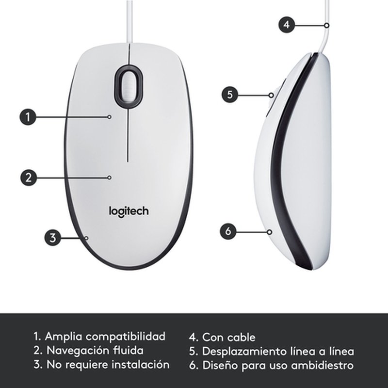 Logitech Mouse M100 ratón Ambidextro USB tipo A Óptico 1000 DPI - Imagen 12