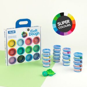 MALETÍN 16 BOTES PASTA BLANDA SOFT DOUGH DE 30GR COLORES SURTIDOS (INCLUYE NEÓN Y GLITTER) MILAN 913316SC