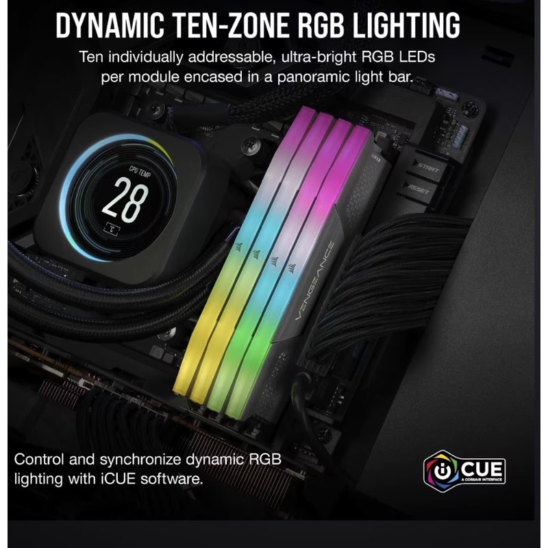 MEMORIA CORSAIR DDR5 64GB 2X32GB PC5200 VENGEANCE RGB CMG64GX5M2B5200Z40 MEMORIA CORSAIR DDR5 64GB 2X32GB PC5200 VENGEANCE RGB CMG64GX5M2B5200Z40 - Imagen 2