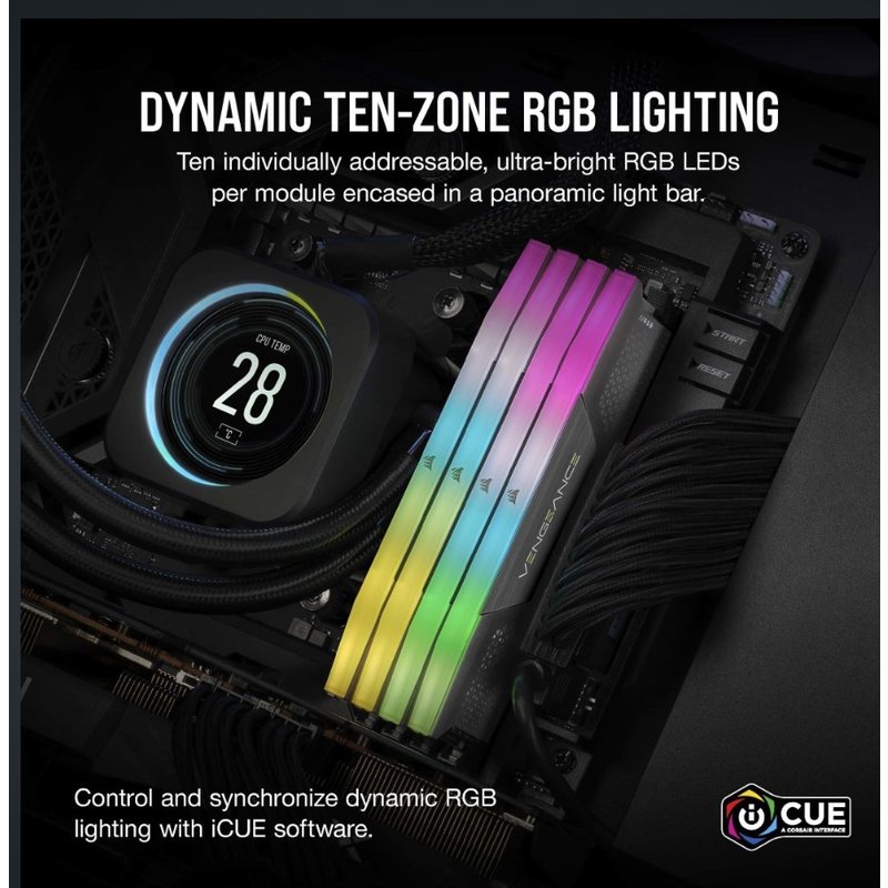 MEMORIA CORSAIR DDR5 64GB 2X32GB PC6000 VENGEANCE RGB CMG64GX5M2D6000Z40 - Imagen 2