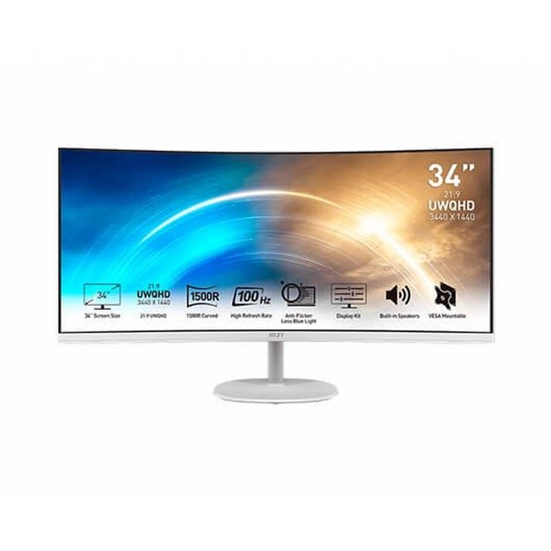 MSI Pro MP341CQW pantalla para PC 86,4 cm (34") 3440 x 1440 Pixeles UltraWide Quad HD Blanco