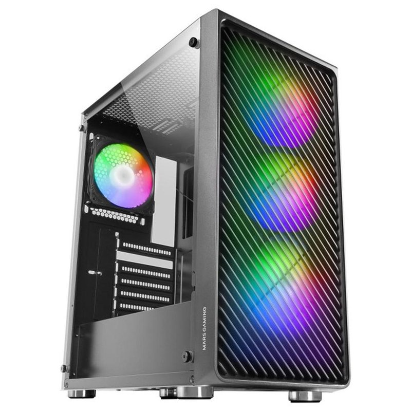 Mars Gaming MC-F, Semitorre Gaming ATX, Ventana Completa Cristal Templado, Frontal Metal-Mesh, 4X Ventiladores ARGB 120mm, Negro