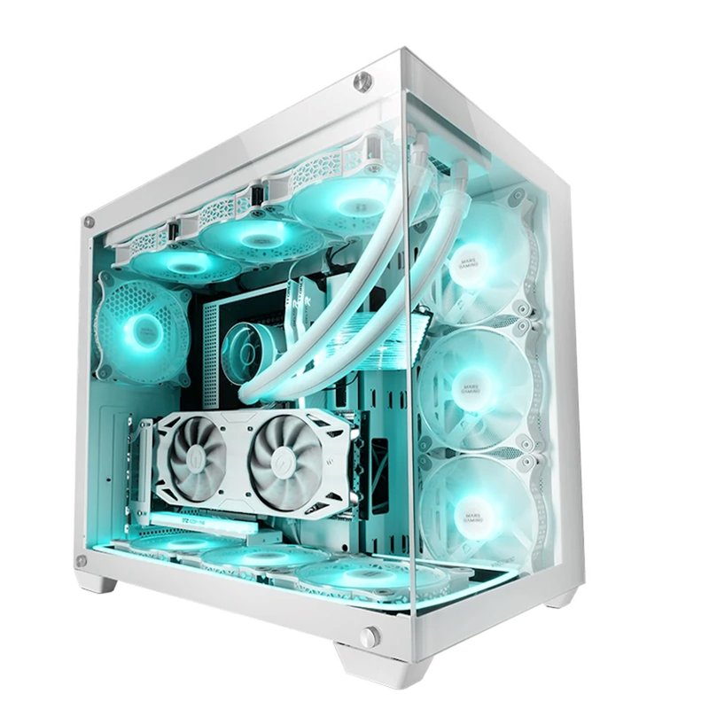 Mars Gaming MCV4 Blanco, Torre Gaming Custom XXL E-ATX, Ventana Cristal Templado Lateral y Frontal Sin Marco, Estructura Modular Doble Cámara