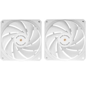 Mars Gaming MF-NCLX2, Kit 2x Ventiladores Ultrasilenciosos 120mm, Diseño Aspas Híbridas, Ventiladores 2en1 con Rodamiento FDB de Cobre Hiperbalanceado, Sistema Conexión PWM, Pads Antivibración, Blanco