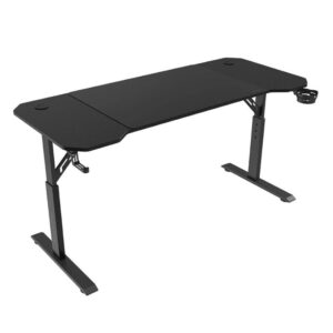 Mars Gaming MGD-ERGO140, Mesa Altura Ajustable 3 Posiciones, Superficie Ergonómica, Estructura Metálica, Alfombrilla XXL, Soporte Auriculares + Bebida, Gestión Cableado, Mesa Gaming 140x60cm, Negro