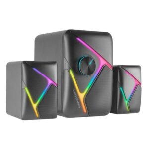 Mars Gaming MS-H21, Altavoces Gaming RGB 2.1 y Subwoofer 35W, Sistema Drivers Invertidos 3D Surround, Altavoces Compactos con Iluminación Dinámica RGB, Alimentación USB y Conector Jack 3.5mm, Negro