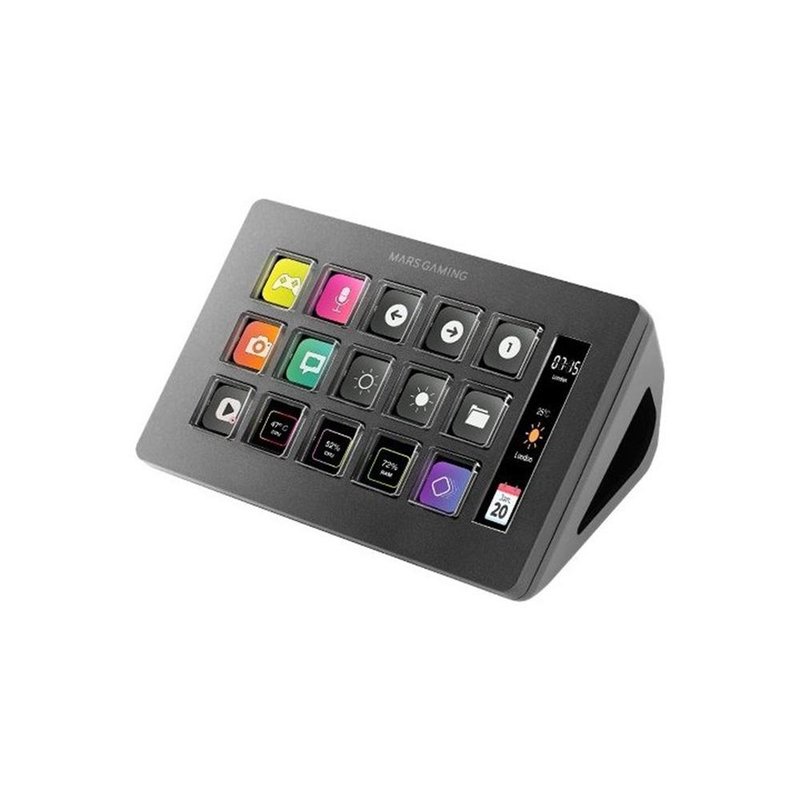Mars Gaming MSD-ONE, Control Deck Slim, 15 Teclas LCD Personalizables, Pantalla LCD Ampliada, Software de Control y Plug-ins, Control Deck Compacto con Diseño Slim Ergonómico, Windows y MacOS, Negro
