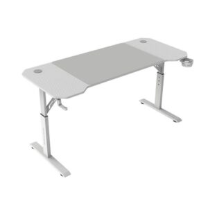 Mars Gaming MGD-ERGO140, Mesa Altura Ajustable 3 Posiciones, Superficie Ergonómica, Estructura Metálica, Alfombrilla XXL, Soporte Auriculares + Bebida, Gestión Cableado, Mesa Gaming 140x60cm, Blanco
