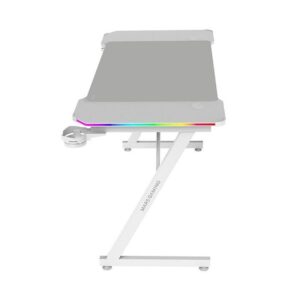 Mars Gaming MGD-X120RGB, Mesa Gaming Ergonómica, Iluminación ARGB con Mando, Fibra de Carbono, Alfombrilla XXL, Soporte Auriculares y Bebida, Gestión Cableado, Escritorio Gaming 120x60cm, Blanco