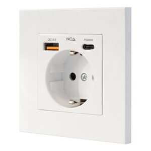 NANOCABLE BASE ENCHUFE PARED SCHUKO USB-A+USB-C, BLANCO