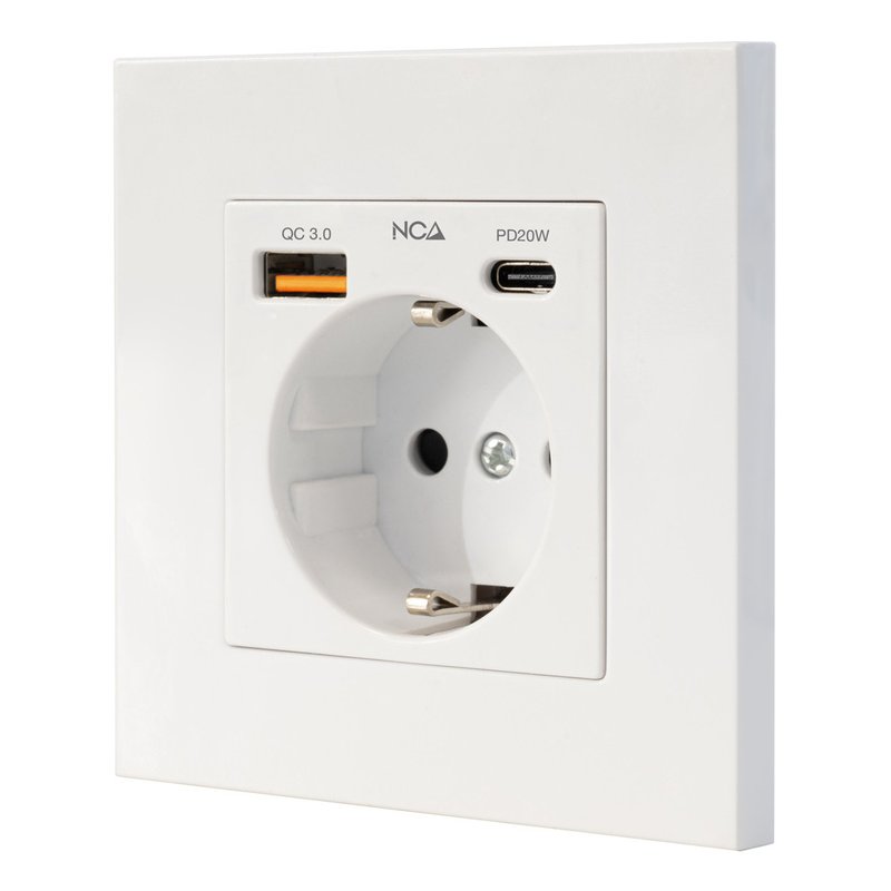 NANOCABLE BASE ENCHUFE PARED SCHUKO USB-A+USB-C, BLANCO NANOCABLE BASE ENCHUFE PARED SCHUKO USB-A+USB-C, BLANCO