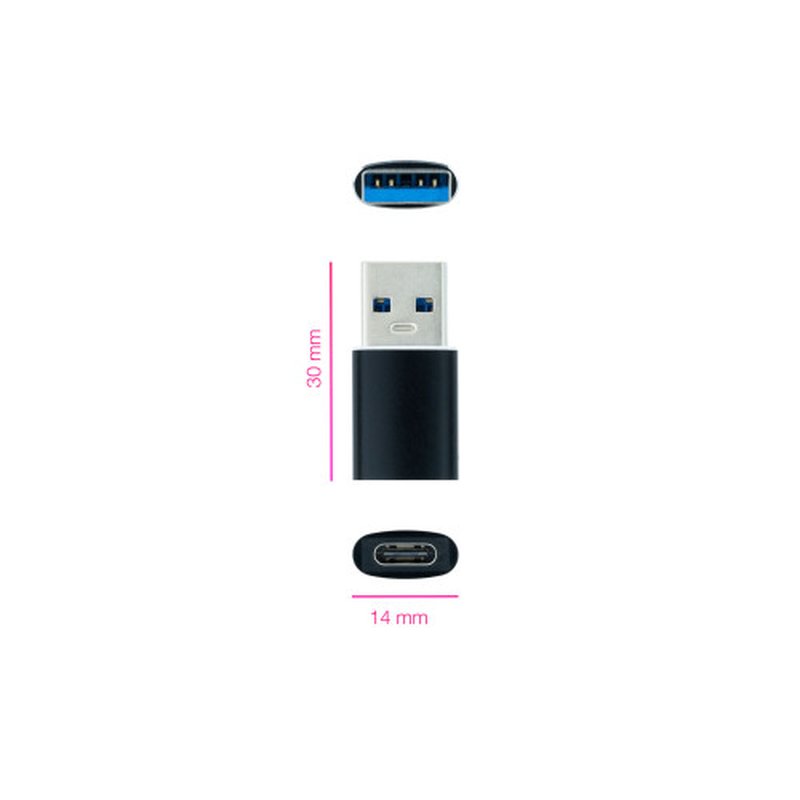 Nanocable Adaptador USB-A 3.1 a USB-C, USB-A/M-USB-C/H, Negro - Imagen 2