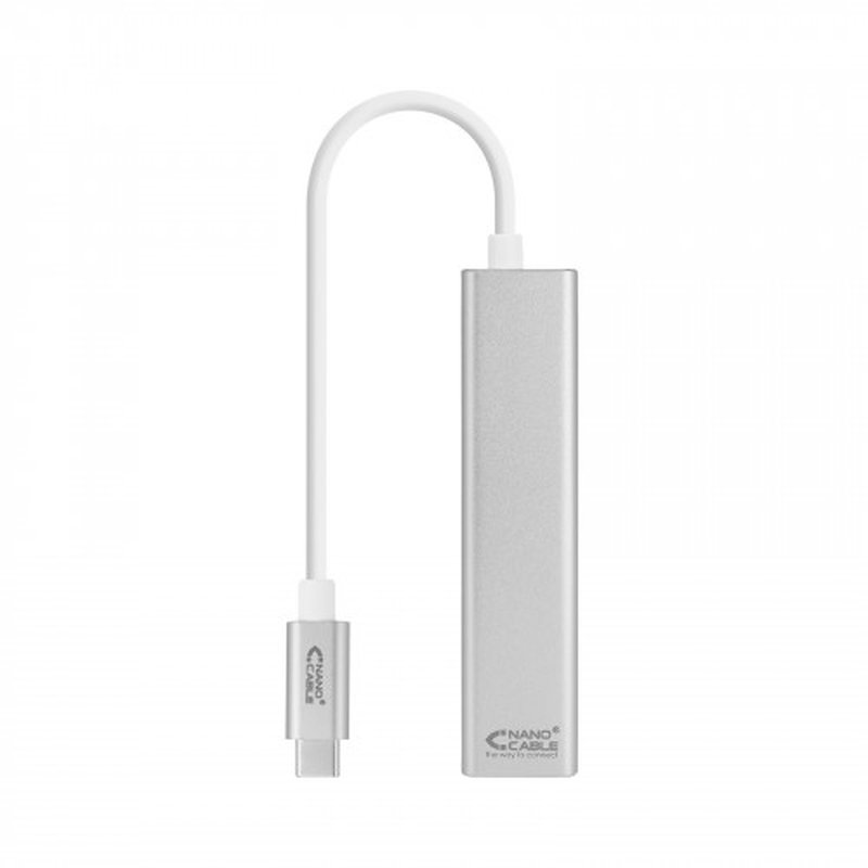 Nanocable Conversor USB-C a Ethernet Gigabit + 3xUSB 3.0, Plata, 15 cm - Imagen 2