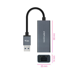 Alternative view of Nanocable Conversor USB 3.0 a Ethernet Gigabit 10/100/1000 Mbps, Aluminio, Gris, 15 cm