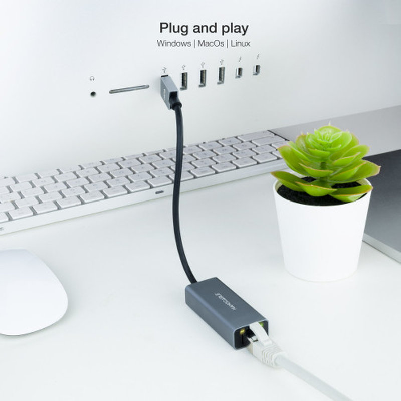 Nanocable Conversor USB 3.0 a Ethernet Gigabit 10/100/1000 Mbps, Aluminio, Gris, 15 cm - Imagen 4