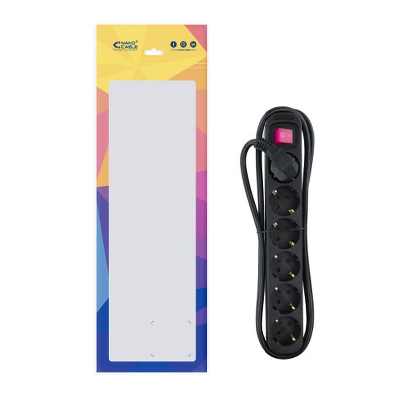 Nanocable Regleta de enchufes de 6 tomas con interruptor, 1.4 metros Negra - Imagen 4