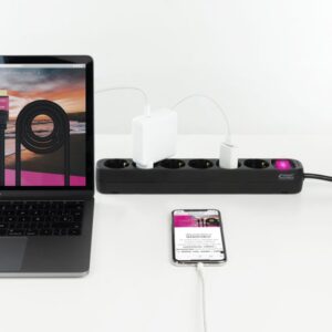 Nanocable Regleta de enchufes de 6 tomas con interruptor, 1.4 metros Negra