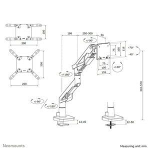 Neomounts DS70-256BL1 Brazo de monitor gaming 24-57" - resorte de gas - Topfix - Tope-a-180°