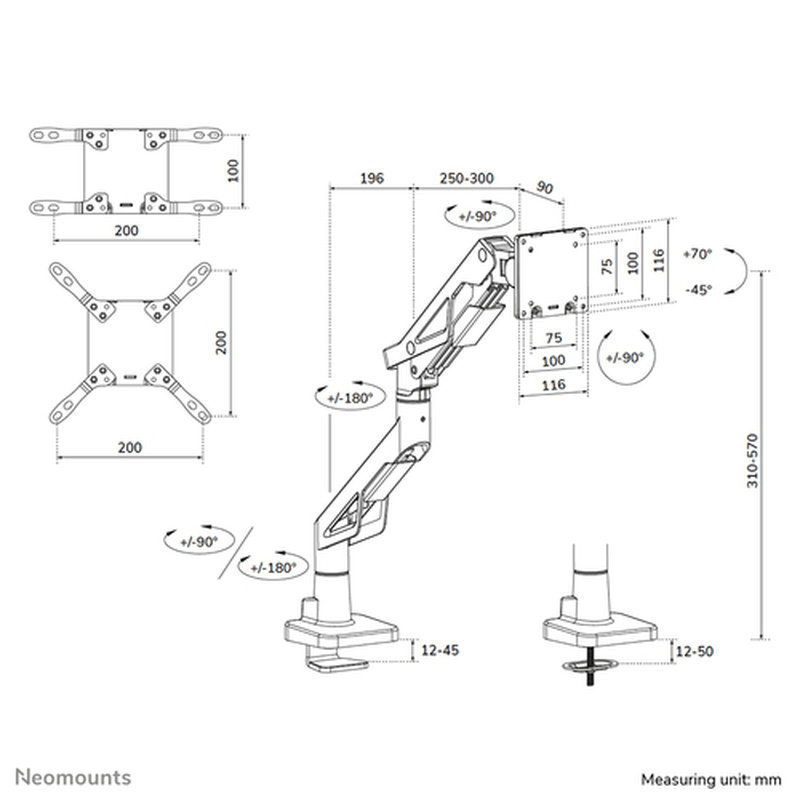 Neomounts DS70-256BL1 Brazo de monitor gaming 24-57" - resorte de gas - Topfix - Tope-a-180° - Imagen 19