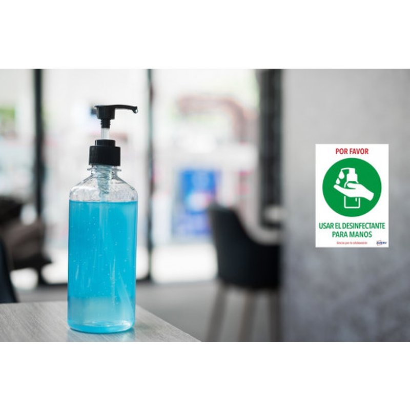 SEÑALES ADHESIVOS PREIMPRESO  "USAR DESINFECTANTE PARA LAS MANOS" SOBRE DE 2 HOJAS EN A4 AVERY AV_KITCOVID3_ES - Imagen 2