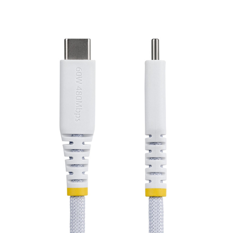 StarTech.com Cable de Carga USB-C Trenzado de 2m - Cable Cargador USB Tipo C para Portátil - Cable Resistente para Carga de Dispositivos - Trenzado de Nailon TPE - USB 2.0 - PD 60W 3A - Blanco - Imagen 2