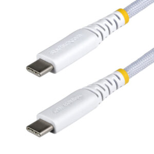 StarTech.com Cable de Carga USB-C Trenzado de TPE y Nailon de 30cm - Cable Cargador USB Tipo C - - Cable Cargador para Portátil o Tablet - Cable de Servicio Pesado - USB 2.0 - PD 60W 3A - Blanco