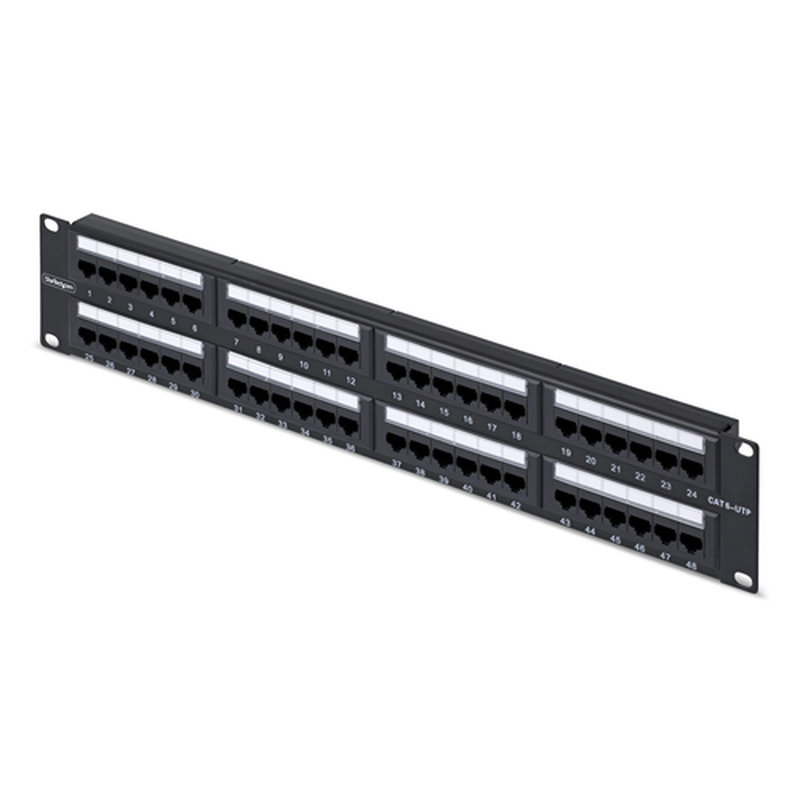 StarTech.com Panel de Parcheo 2U de 48 Puertos Cat6 RJ45 de Montaje en Rack de Servidores - UTP -Tipo 110 Punch Down - Panel de Parcheo para Rack de Servidores de Red