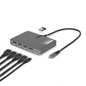 StarTech.com QUAD-USB-DP-ADAPT base para portátil y replicador de puertos Alámbrico USB 3.2 Gen 1 (3.1 Gen 1) Type-C Gris