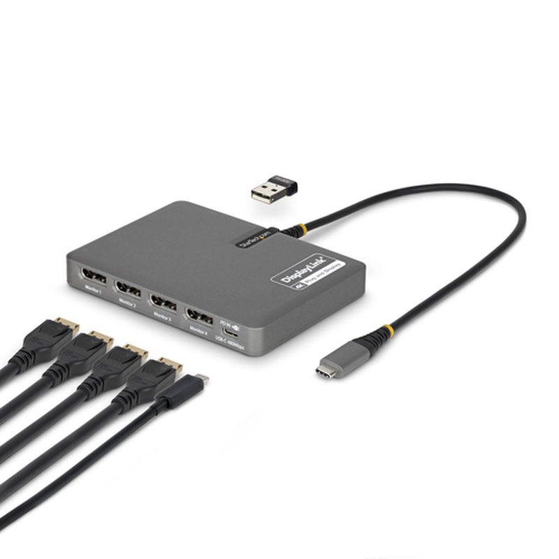 StarTech.com QUAD-USB-DP-ADAPT base para portátil y replicador de puertos Alámbrico USB 3.2 Gen 1 (3.1 Gen 1) Type-C Gris