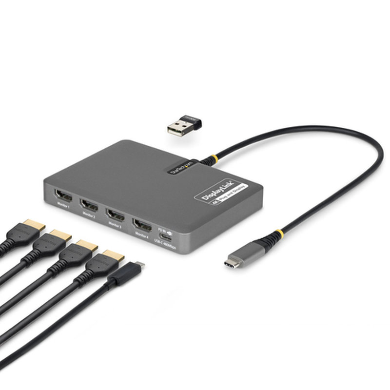 StarTech.com QUAD-USB-HDMI-ADAPT base para portátil y replicador de puertos Alámbrico USB 3.2 Gen 1 (3.1 Gen 1) Type-C Gris
