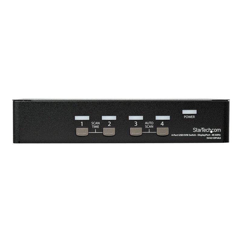 StarTech.com Switch Conmutador KVM de 4 Puertos DisplayPort - 4K 60Hz - para Una Pantalla - Switch KVM de 4 Puertos DP 1.2 con Hub Ladrón USB 2.0 y Audio - Dell, HP, Apple - TAA