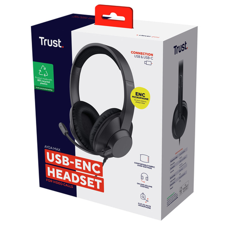 Trust Ayda Max Auriculares Alámbrico Diadema Llamadas/Música USB Type-C / USB Type-A Negro - Imagen 7