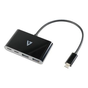 V7 USB-C macho a 2 x USB A hembra, 2 x USB-C concentrador hembra USB 3.2 Gen1 5 Gbps negro