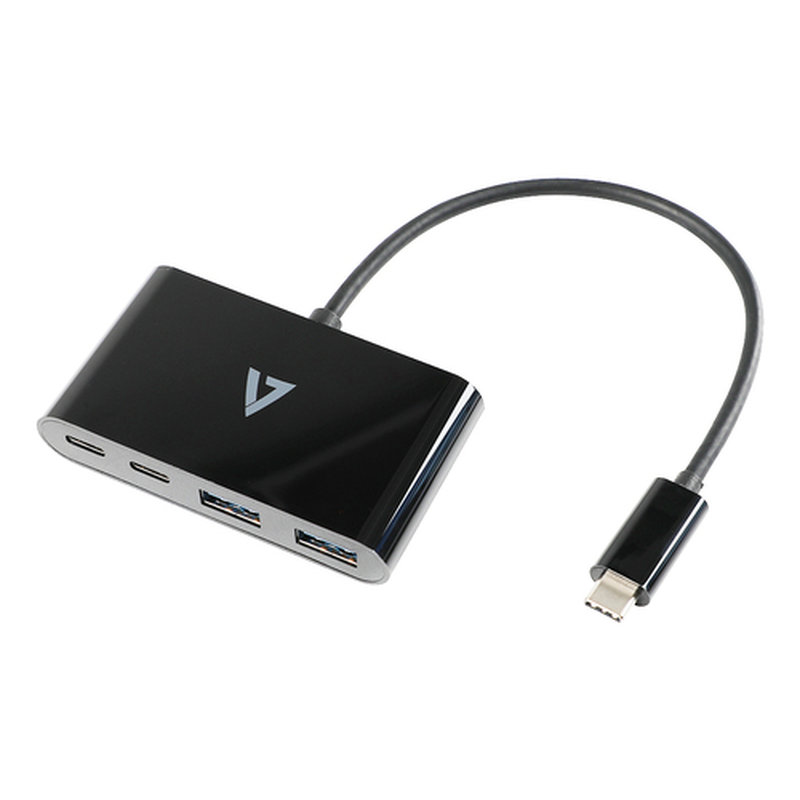 V7 USB-C macho a 2 x USB A hembra, 2 x USB-C concentrador hembra USB 3.2 Gen1 5 Gbps negro