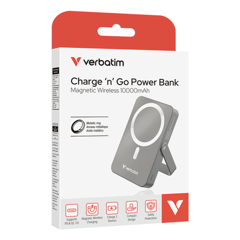 Verbatim Charge 'n' Go Magnetic Wireless Polímero de litio 10000 mAh Cargador inalámbrico Gris Verbatim Charge 'n' Go Magnetic Wireless Polímero de litio 10000 mAh Cargador inalámbrico Gris - Imagen 3