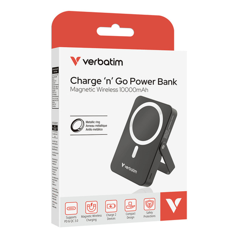 Verbatim Charge 'n' Go Magnetic Wireless Polímero de litio 10000 mAh Cargador inalámbrico Negro Verbatim Charge 'n' Go Magnetic Wireless Polímero de litio 10000 mAh Cargador inalámbrico Negro - Imagen 3