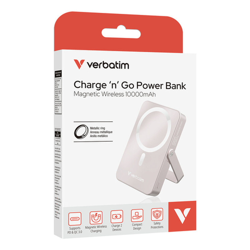 Verbatim Charge 'n' Go Magnetic Wireless Polímero de litio 10000 mAh Cargador inalámbrico Rosa - Imagen 3