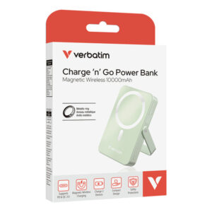 Verbatim Charge 'n' Go Magnetic Wireless Polímero de litio 10000 mAh Cargador inalámbrico Verde