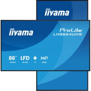 iiyama LH8664UHS-B3AG pantalla de señalización Pantalla plana para señalización digital 2,17 m (85.6") Wifi 450 cd / m² 4K Ultra HD Negro Procesador incorporado Android 24/7